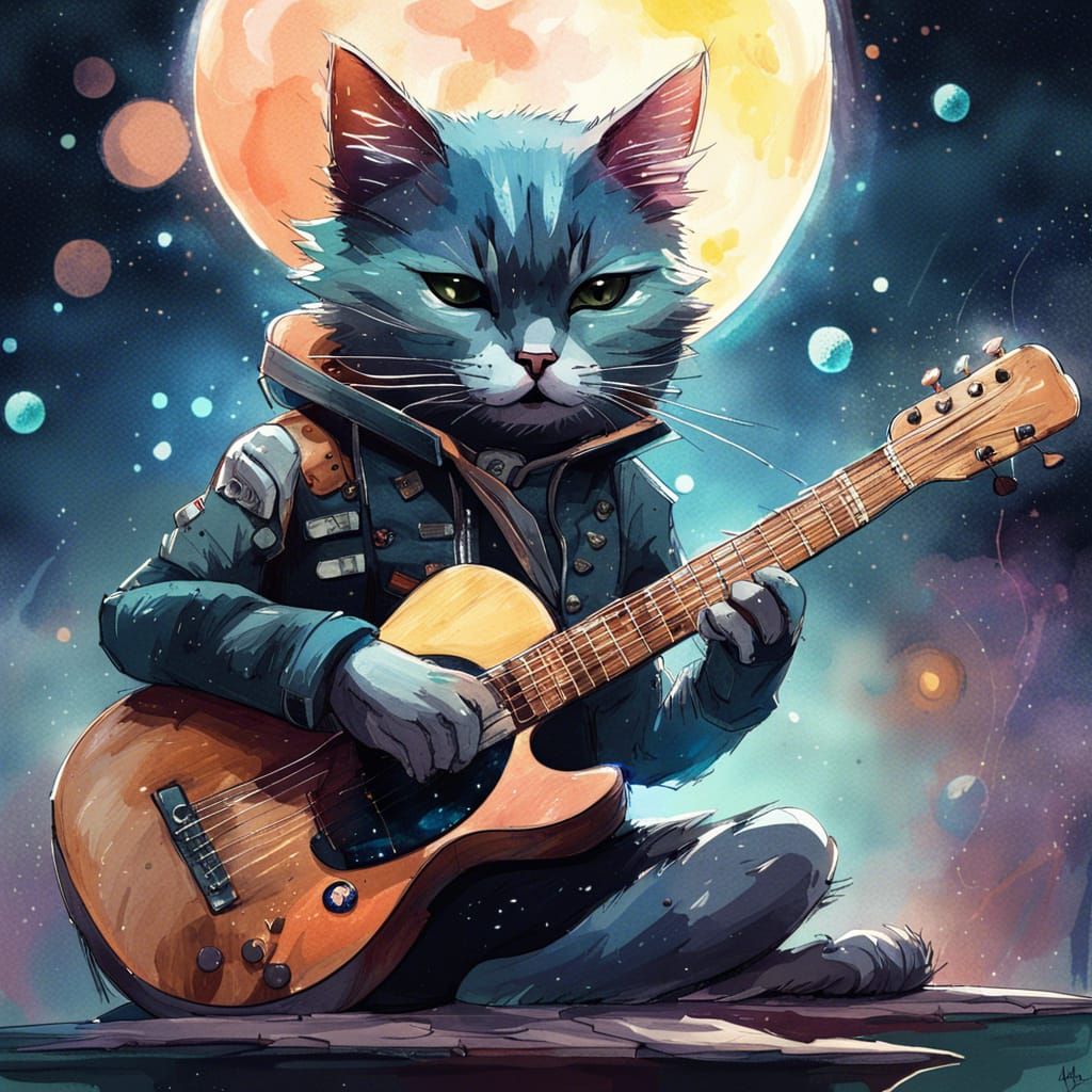 cat on the guitar