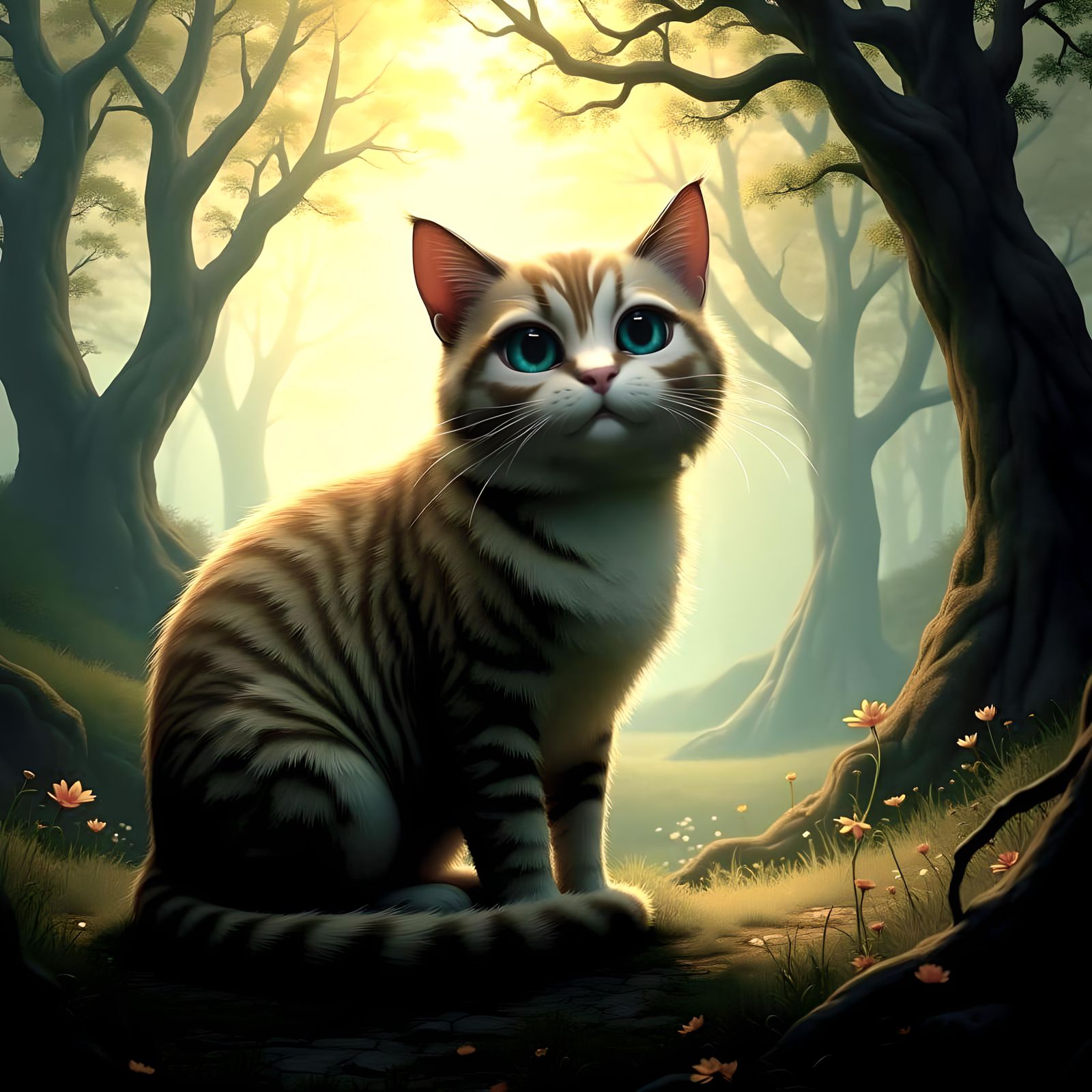 Cute Cat with Calf Eyes: Detailed Fantasy Art