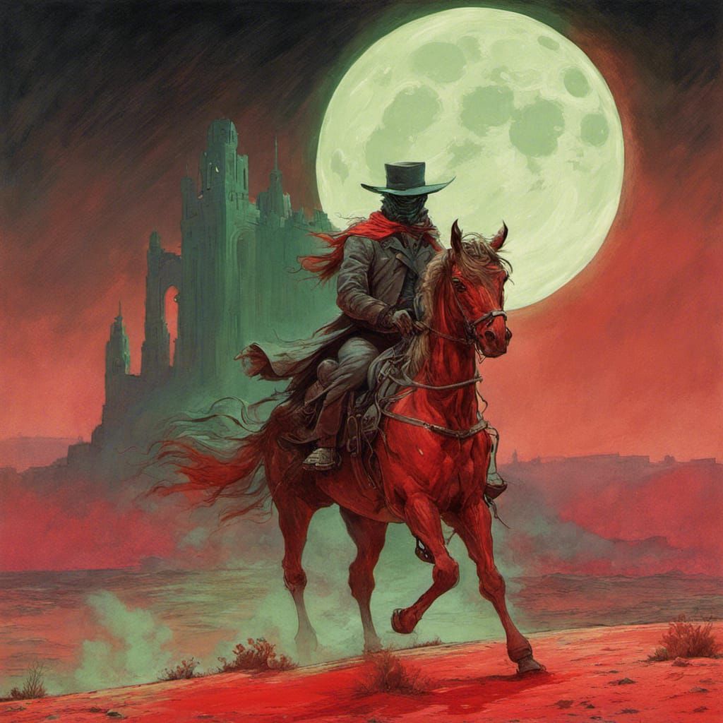 Ghost Gunslinger Rides Neon Robot Horse