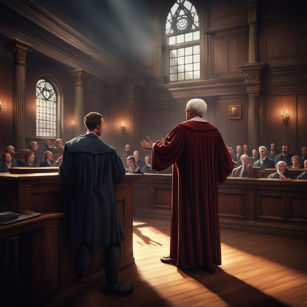 Dramatic Courtroom Scene: Justice and Judgment