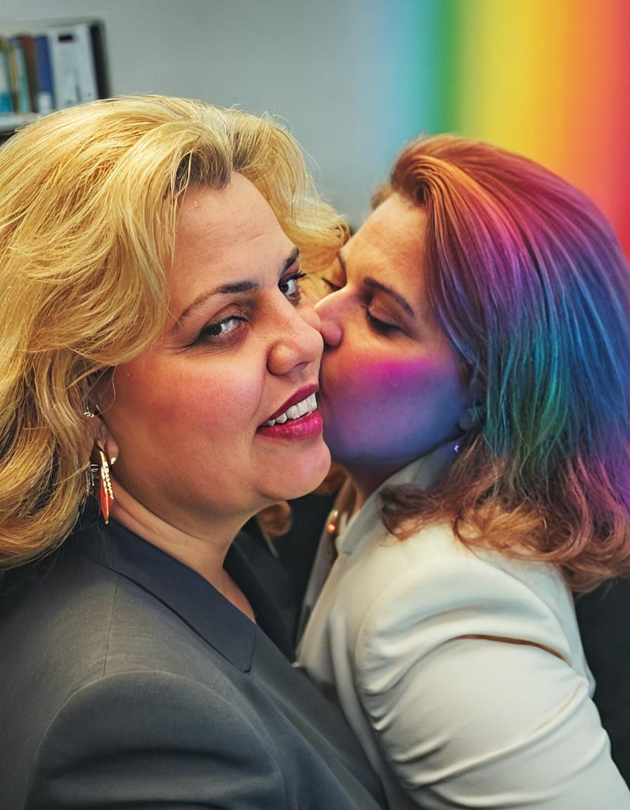 Intimate Portrait of Two Women Kissing in Digital Art