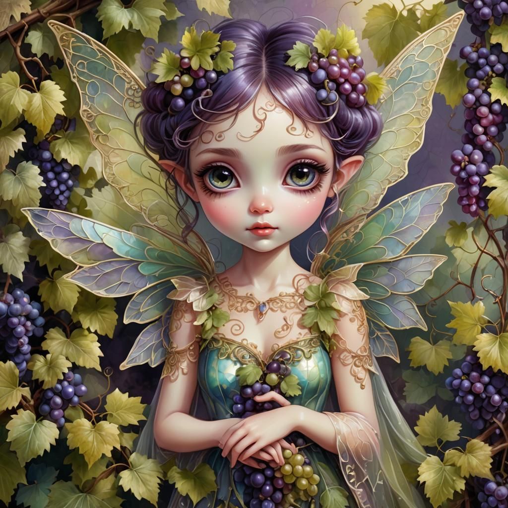 Vineyard Pixie with Iridescent Wings: Fantasy Art