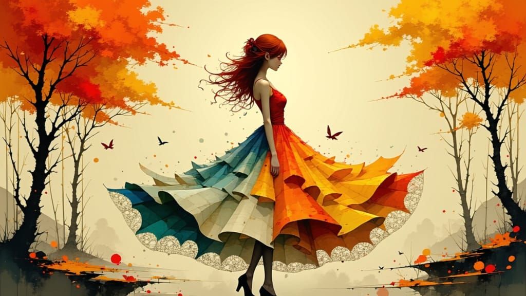 Dress Transforms into Autumn Leaves