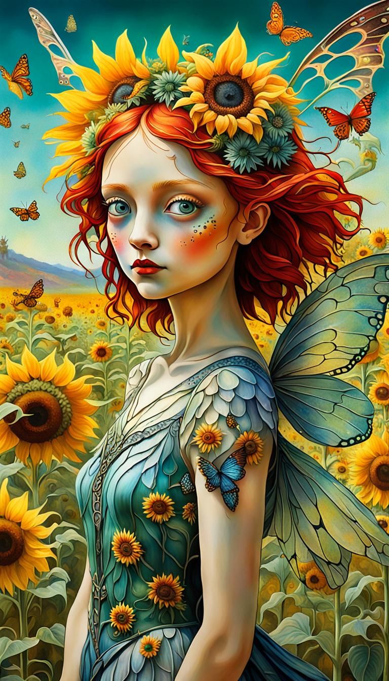 Winged Fairy in Surreal Flower Dreamscape