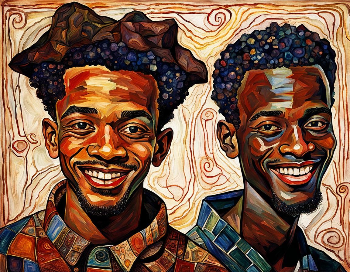 Smiling African American Men in Surreal Style