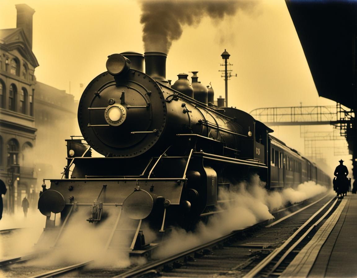 Steam Train Departs Boston: Vintage 1912 Photo