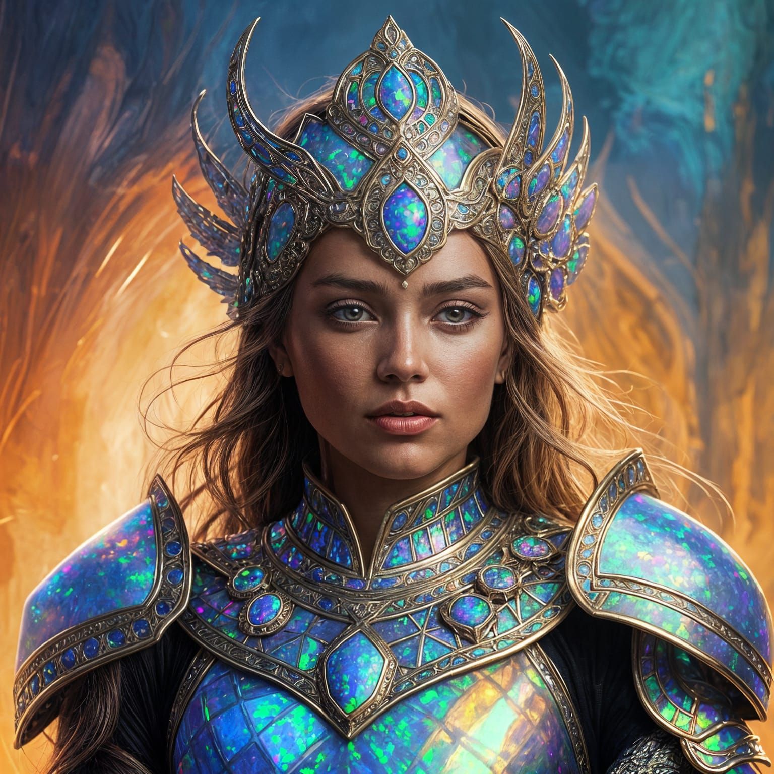 Woman in Intricate Opal Armor
