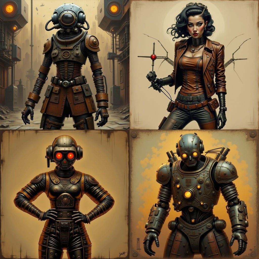 Dieselpunk Kill-Bot Soldier Pinup in Vintage Style