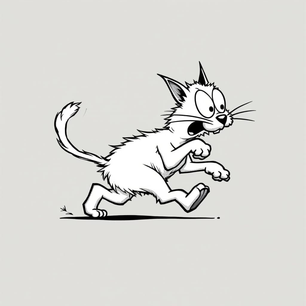 Monochrome Cartoon Cat in Motion