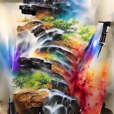 Colorful Waterfall in Airbrush Watercolor Style