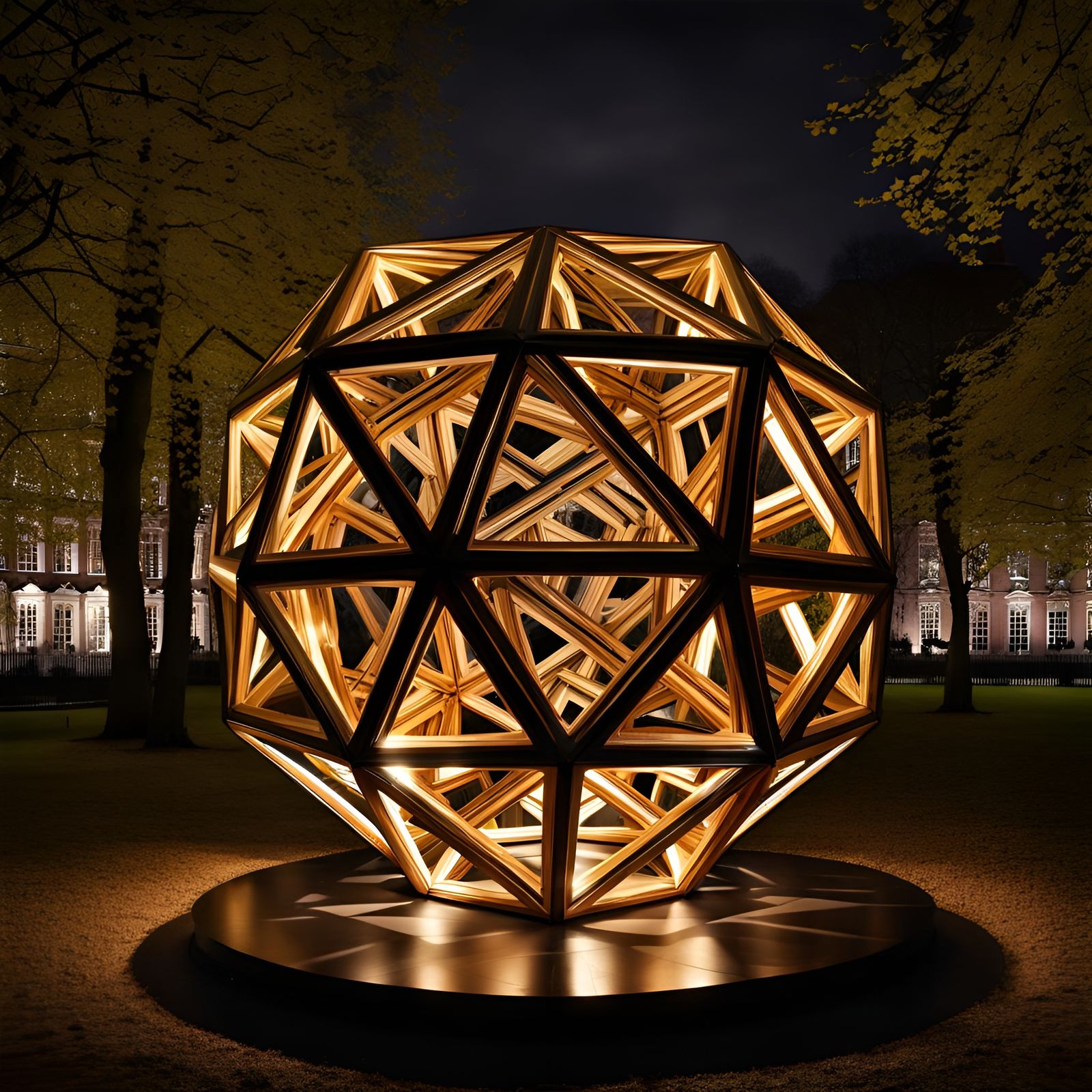 Triacontahedron Sculpture in Berkeley Square at Night
