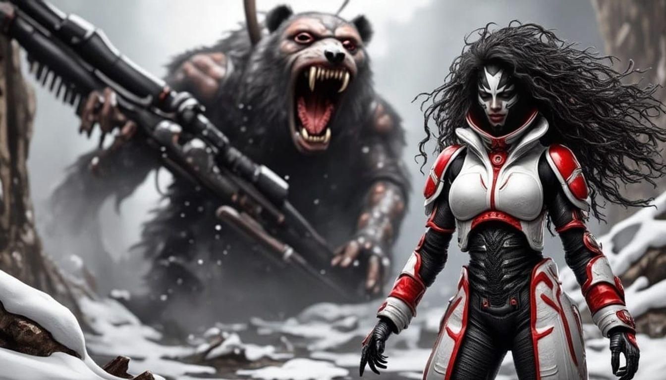 Cyborg Warrior in Snowy Cyberpunk Ruins