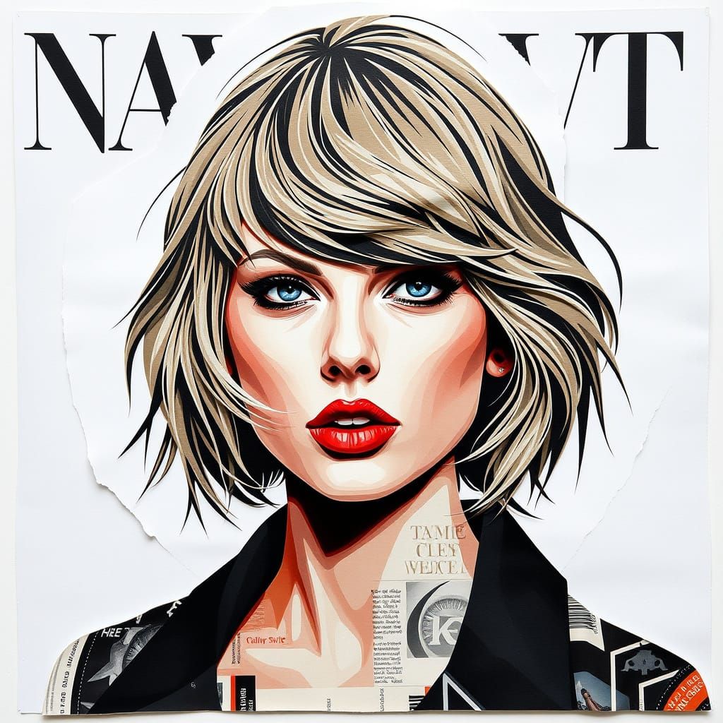 Taylor Swift Papercraft Portrait in Collage Style