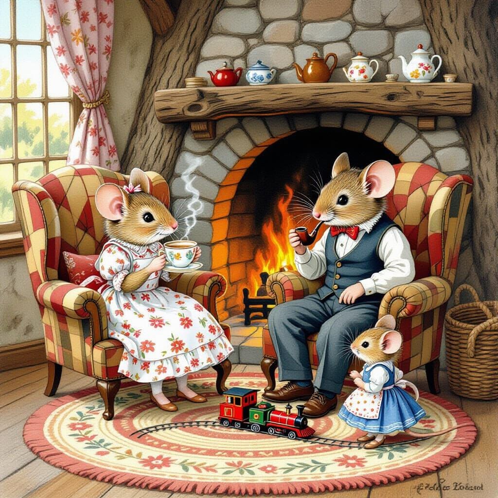 Cozy Mouse Family Tea Party: Beatrix Potter Style