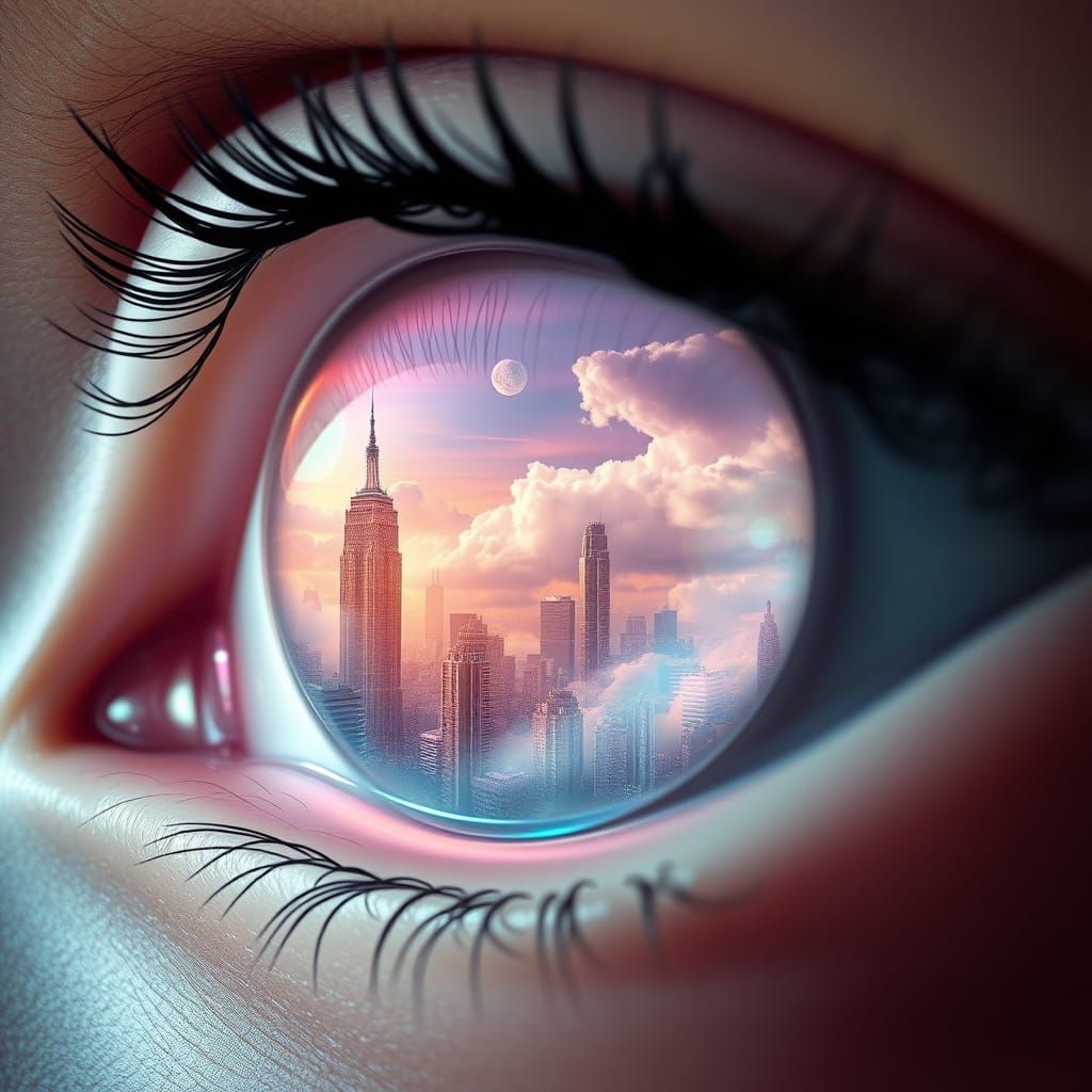 Surreal Pastel Cityscape Melts Within a Dreamy Eye