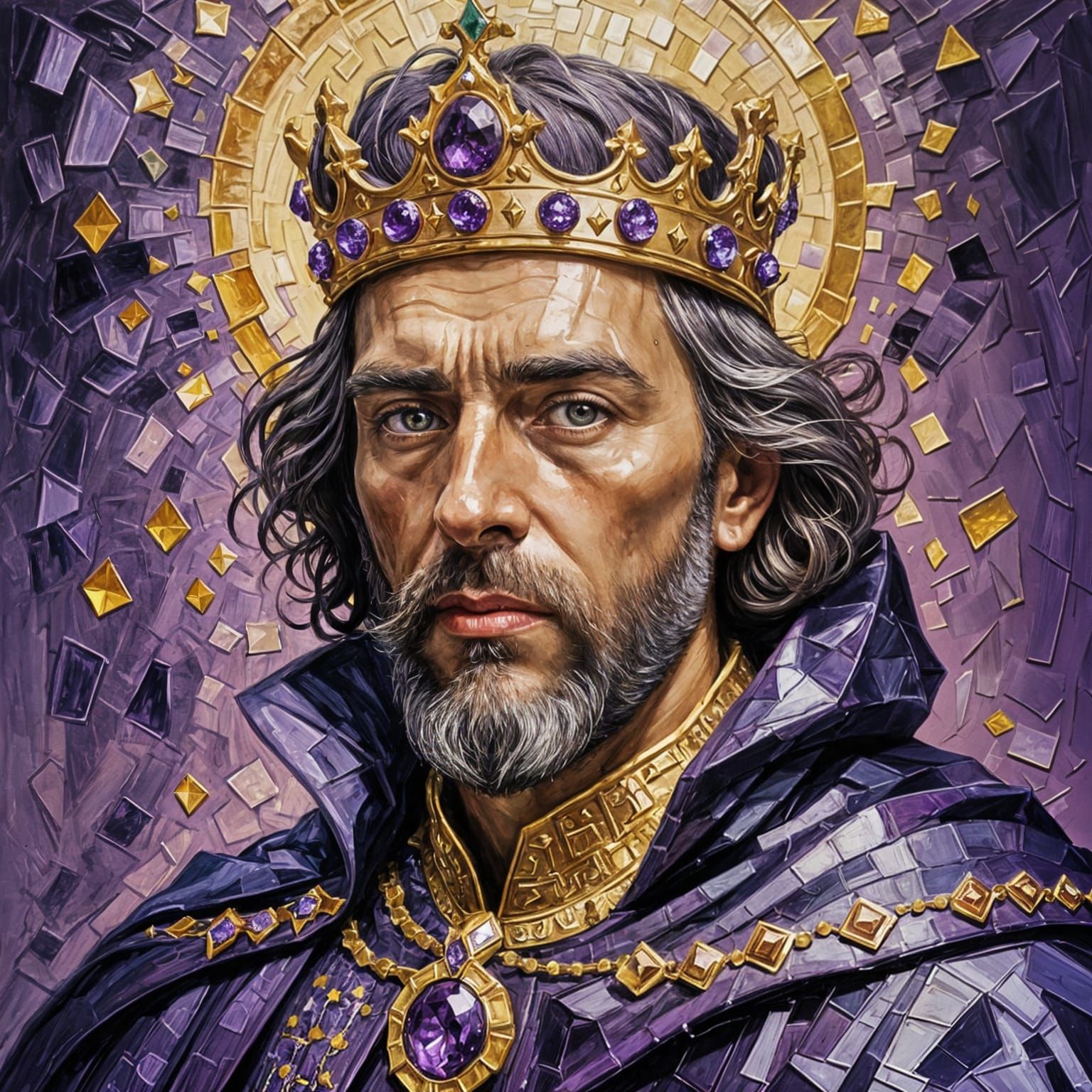 King in Purple Cape: Impasto Impressionistic Style