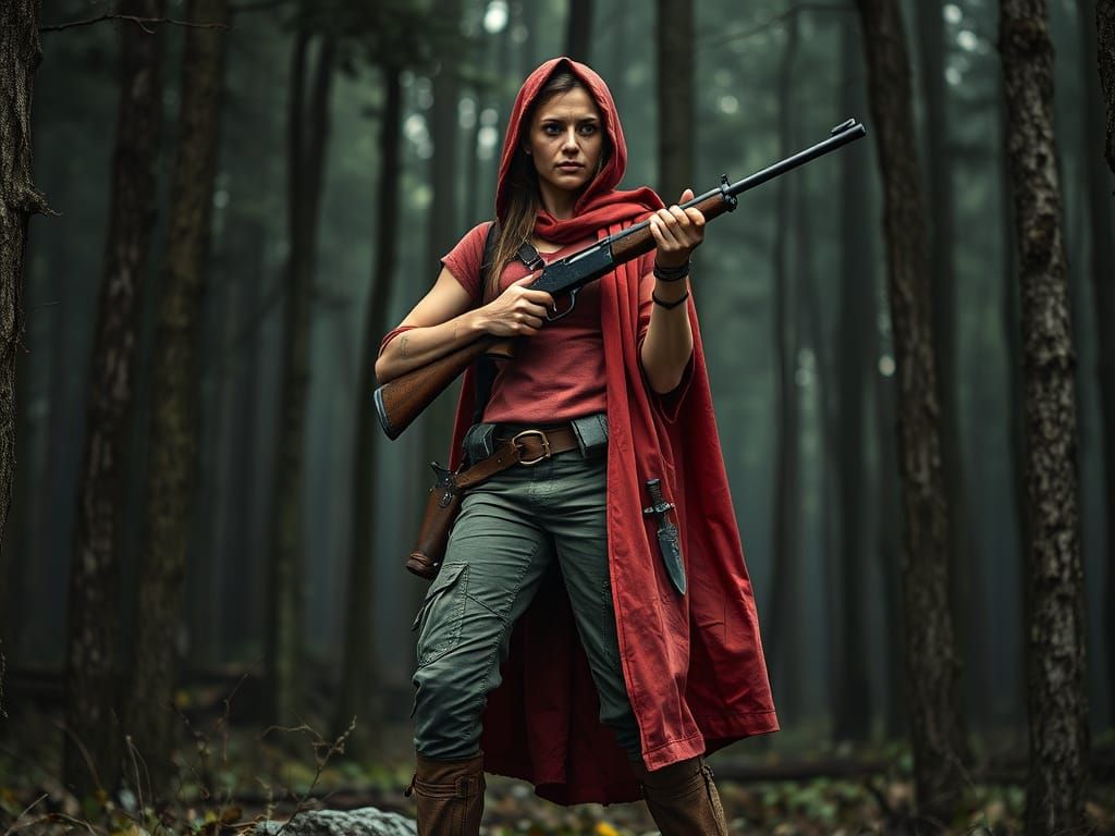Red Riding Hood: Grizzled Survivor in Ominous Forest