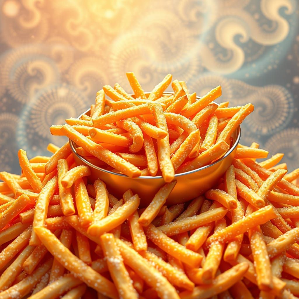 Surreal French Fry Landscape in Digital Art Style