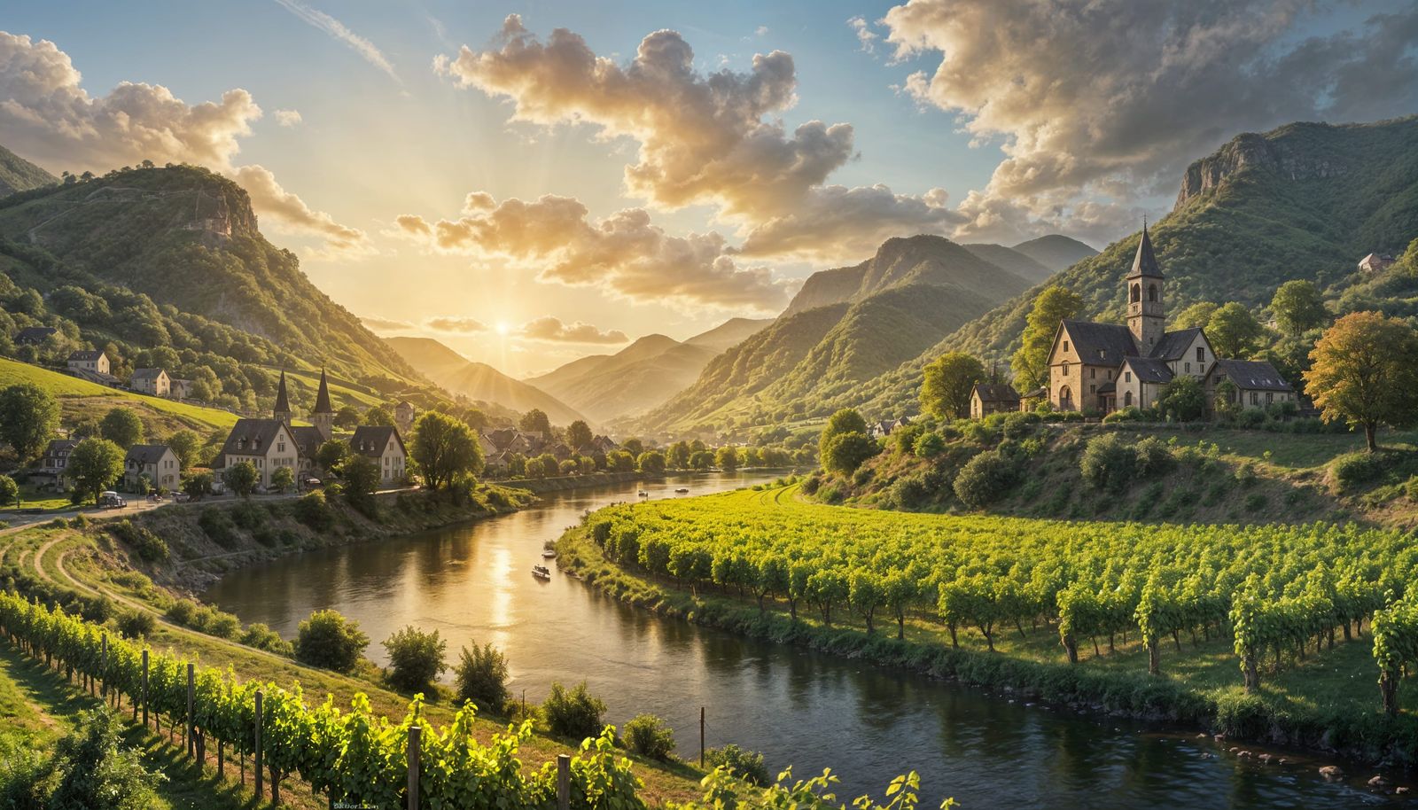 Idyllic Vineyard Landscape in Late Summer