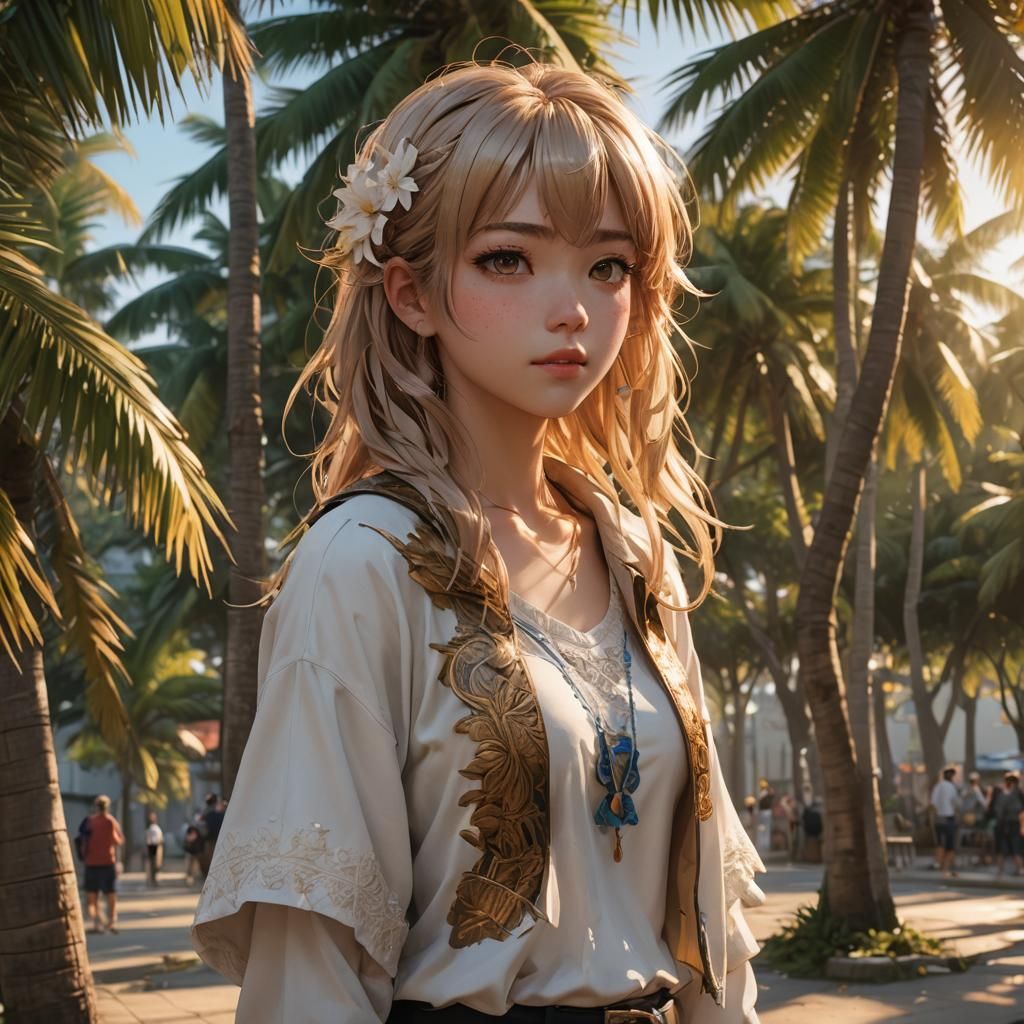 Coconut Hair Girl: Detailed 3D Anime Art