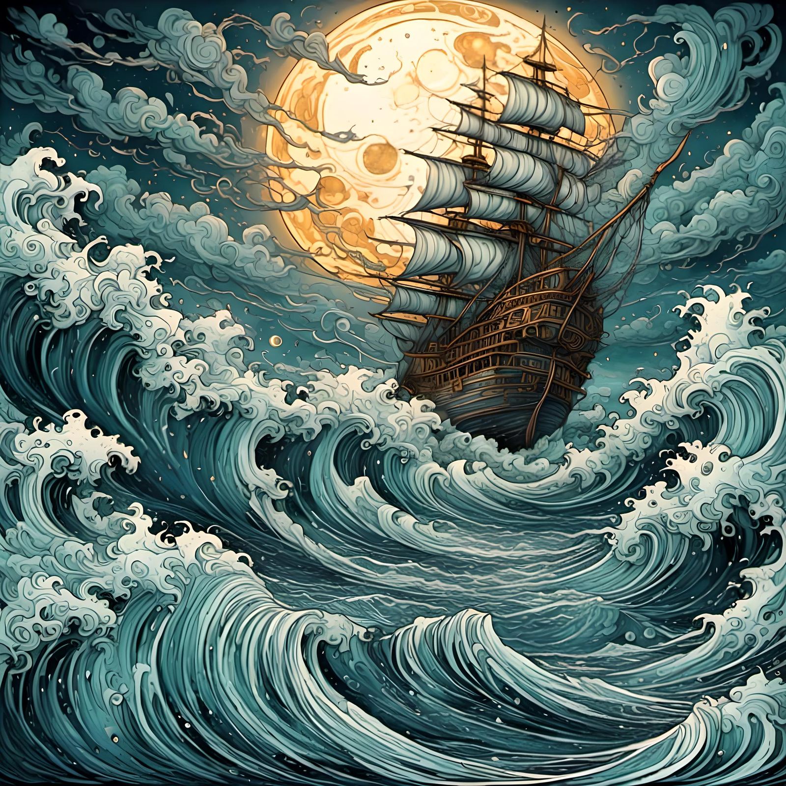 Detailed Storm at Sea with Swirling Clouds