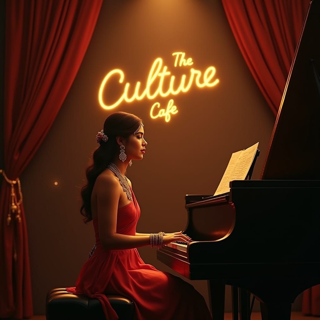 Indian Woman Sings Jazz in Vintage Club