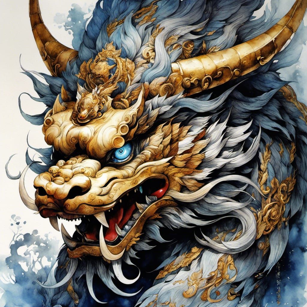 The Komainu: A Watercolor Masterpiece