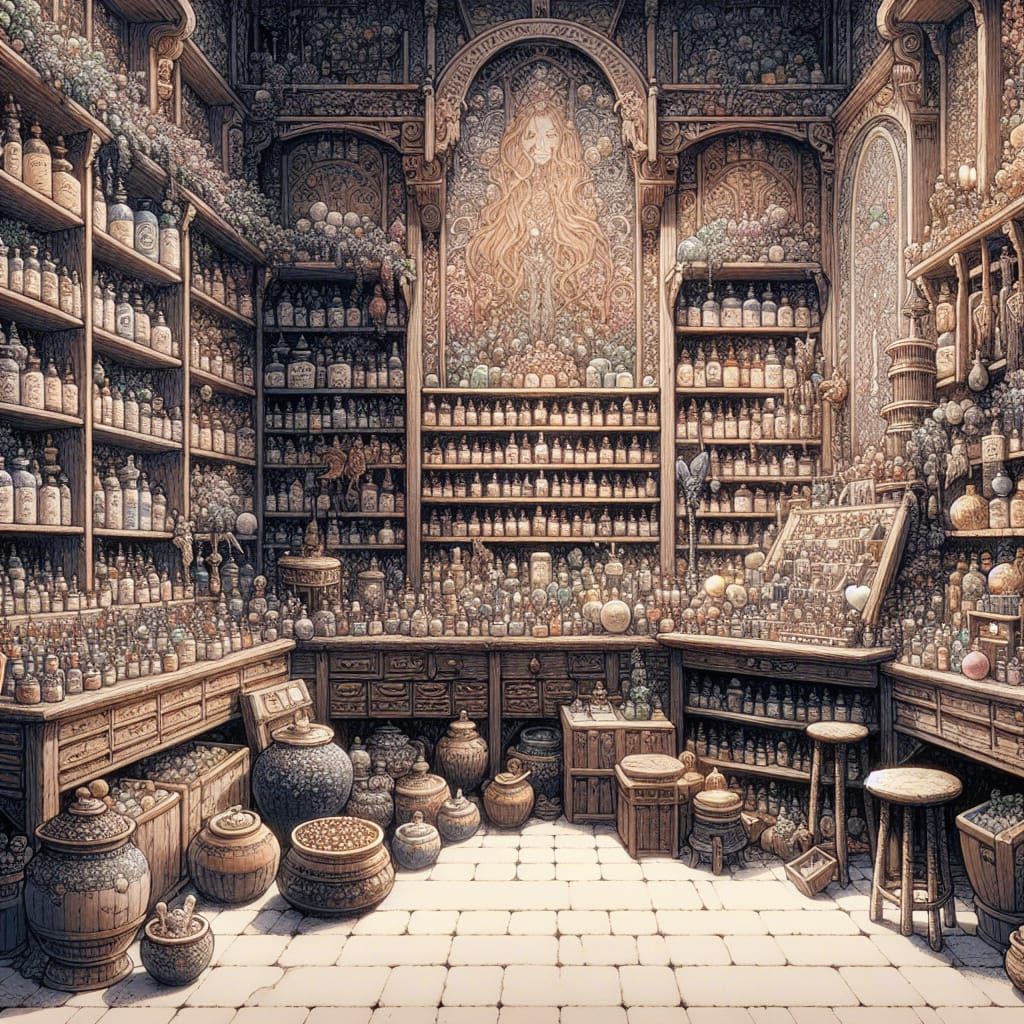 Fantasy Apothecary in Whimsical Japanese-Inspired Style