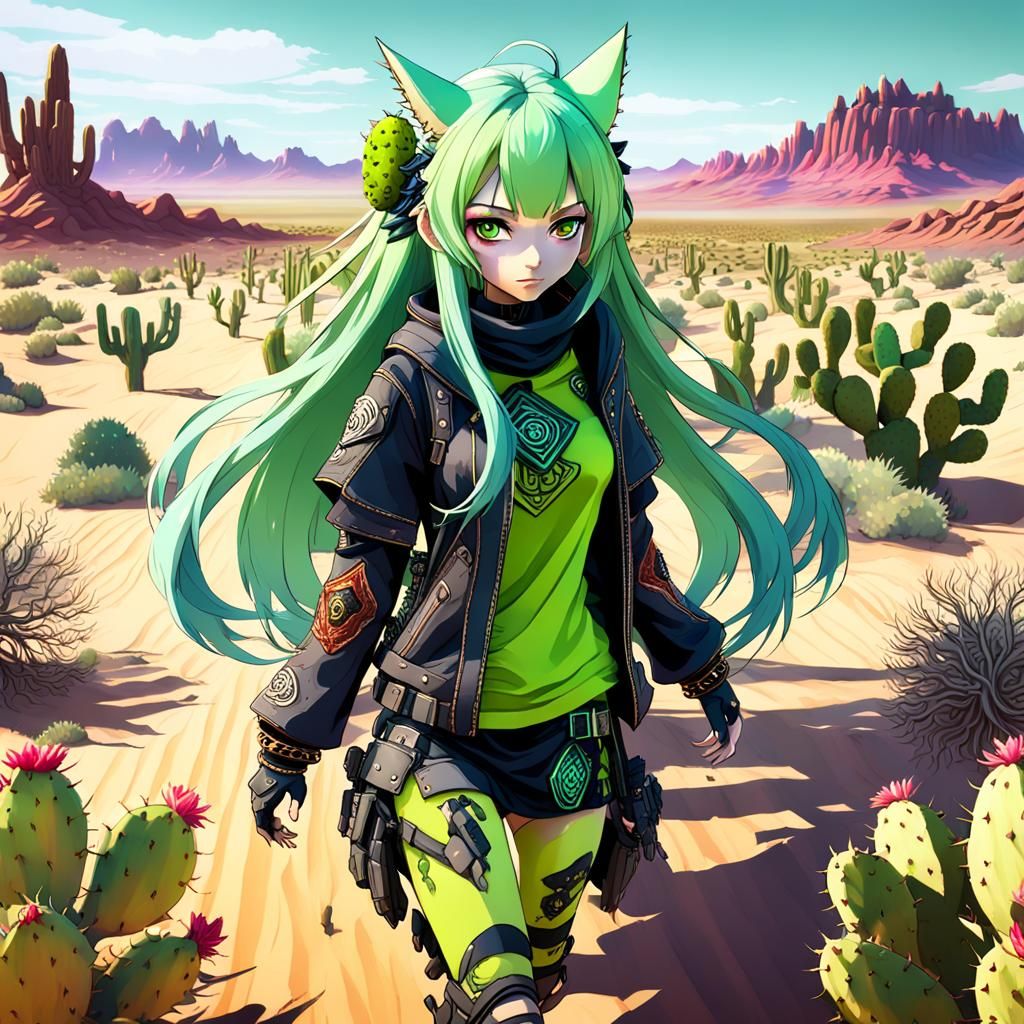Anime Girl in Desert Landscape, Fantasy Art