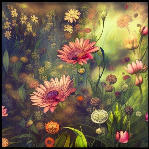 Colorful Floral Painting with Intricate Details