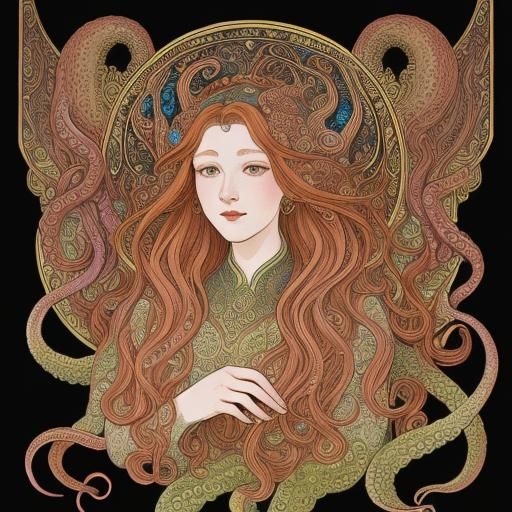 Octopus Lady in Line Art Style