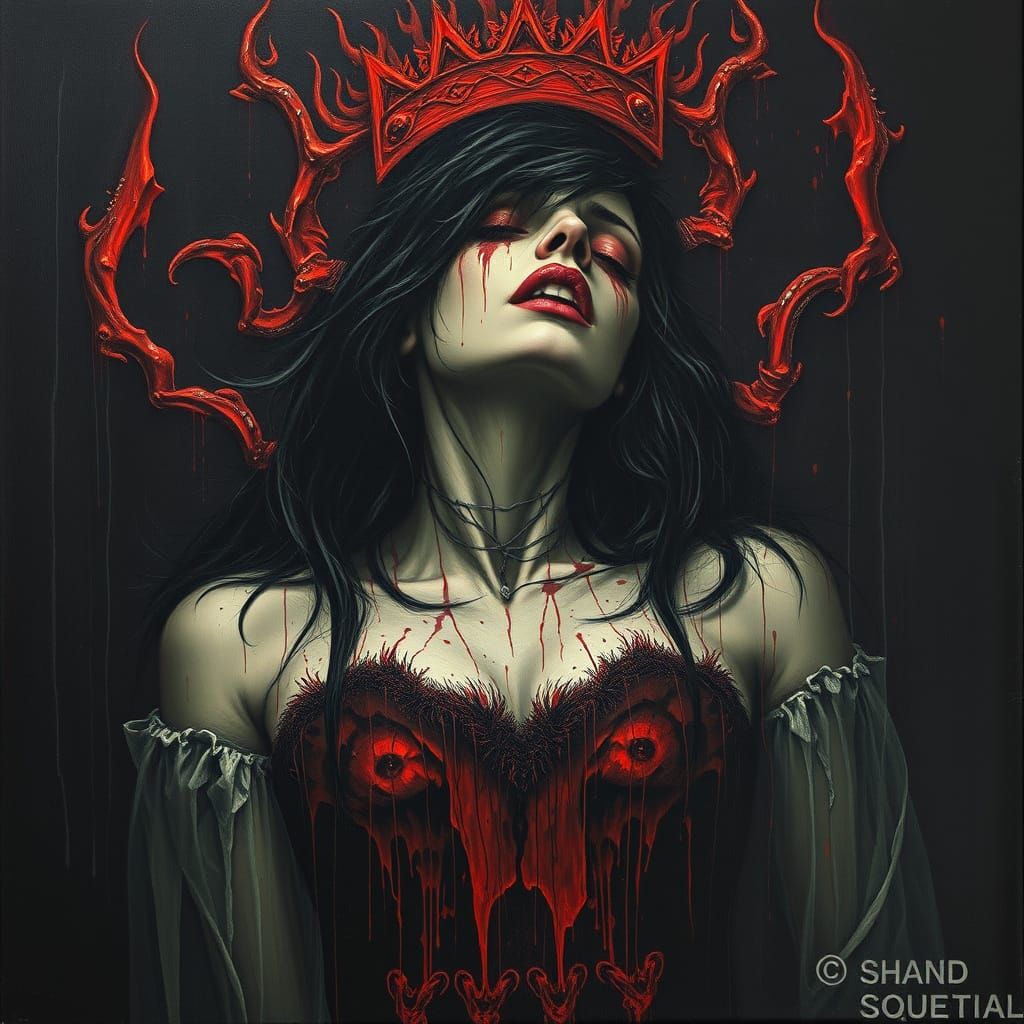 Distressed Gothic Woman in Surreal Dark Fantasy Style