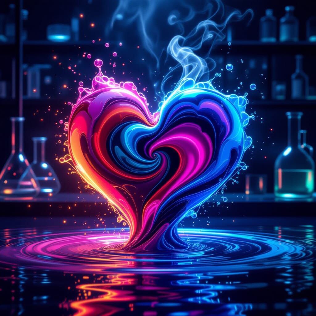 Vibrant Liquid Heart Mixing in Dark Lab