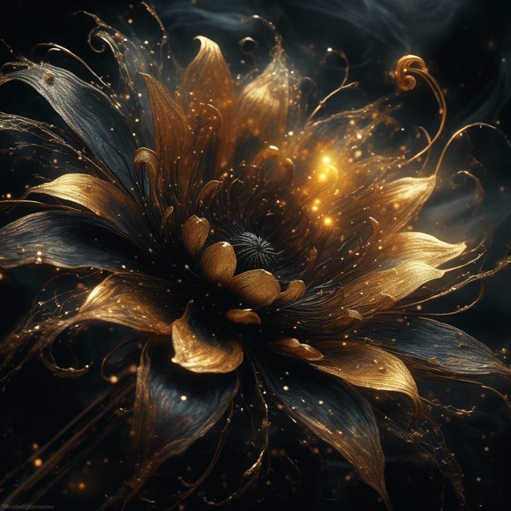 Charcoal Gold Flower Orbiting a Black Hole