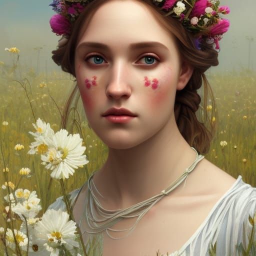 Midsommar May Queen floral costume, female model, detailed e...