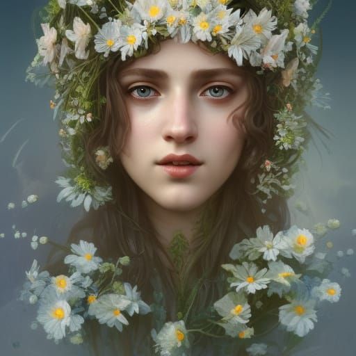 Midsommar May Queen floral costume, female model, detailed e...