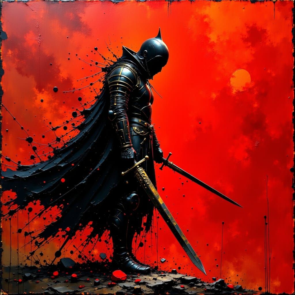Dark Knight with Broadsword in Impasto Style