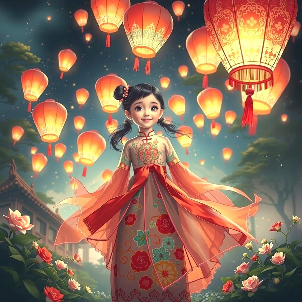Surreal Chinese Light Festival with Vibrant Lanterns and a Y...