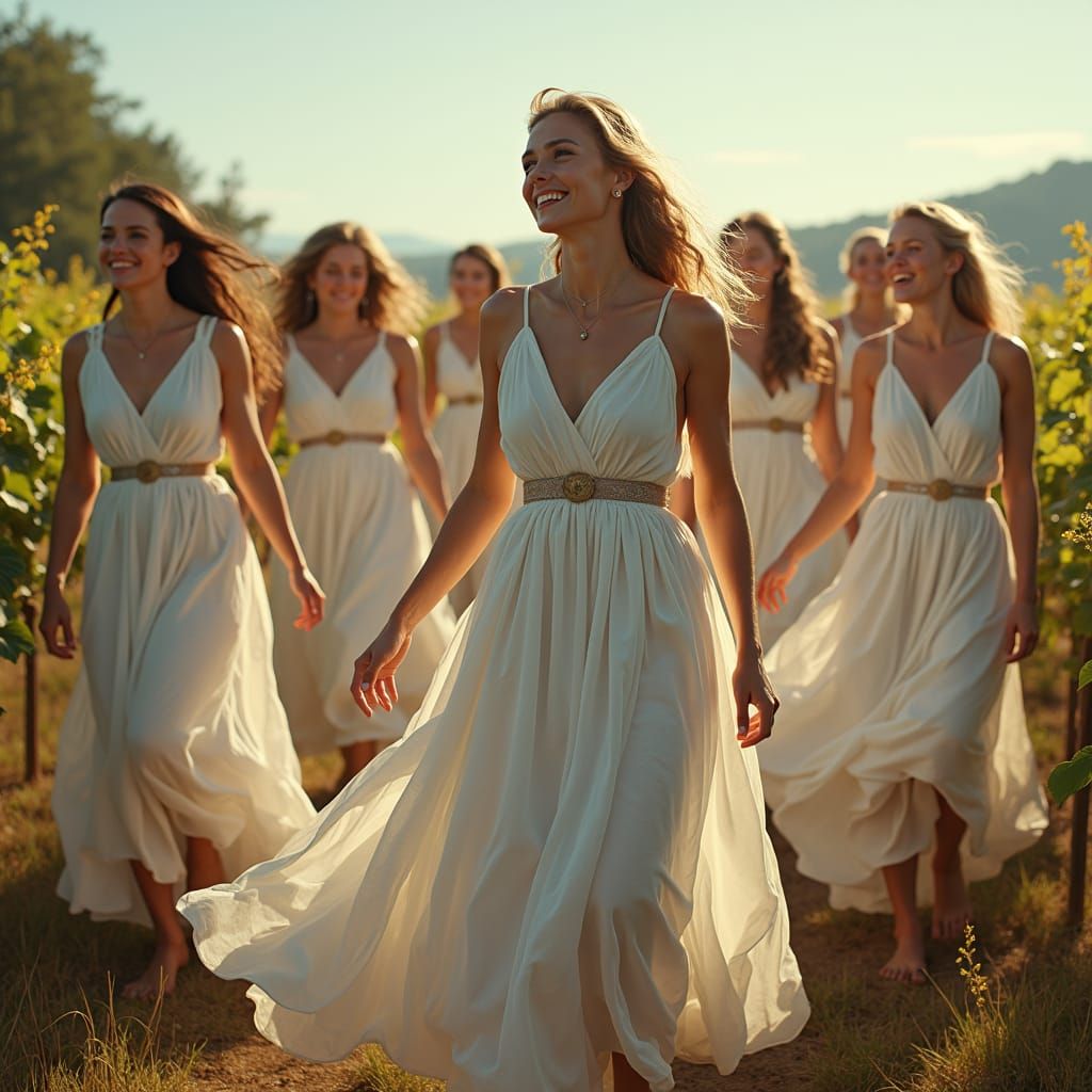 Biblical Women Dancing in Vineyard: Fantasy Art