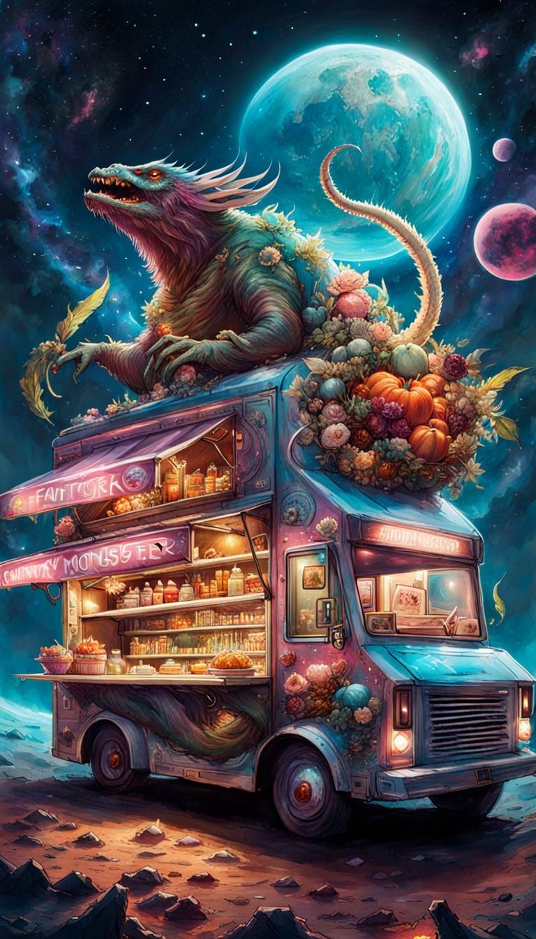 Fantasy Monster Food Truck in Space