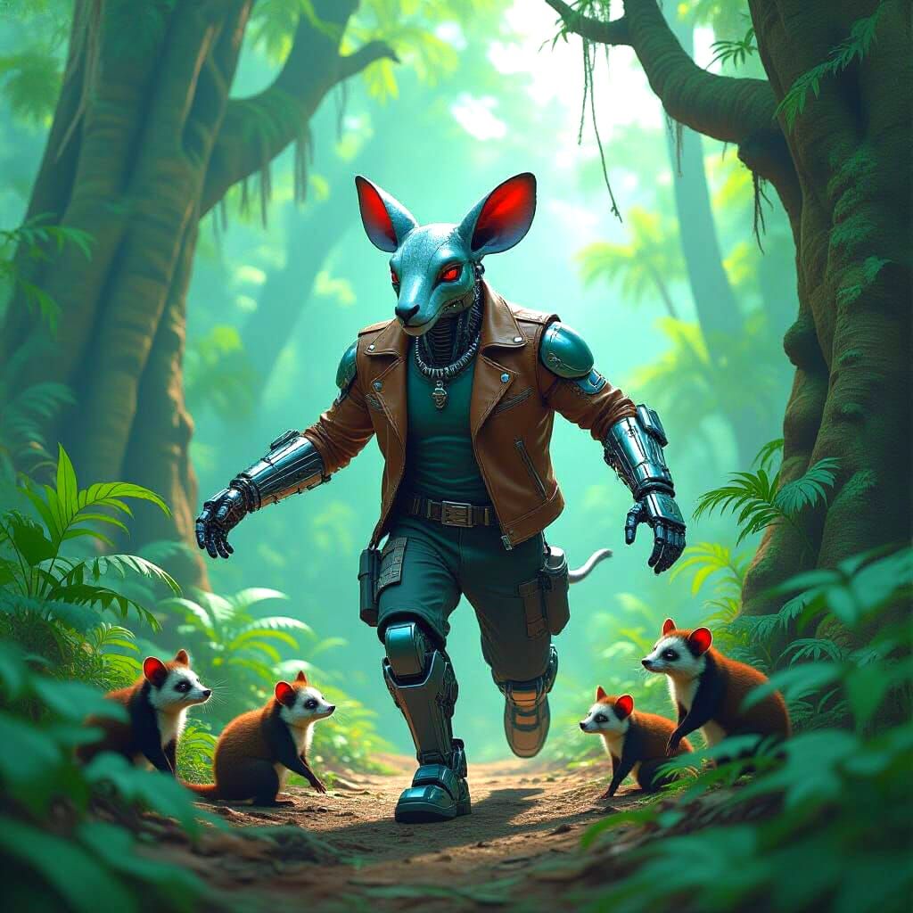 Cyborg Okapi in Prehistoric Jungle Dance