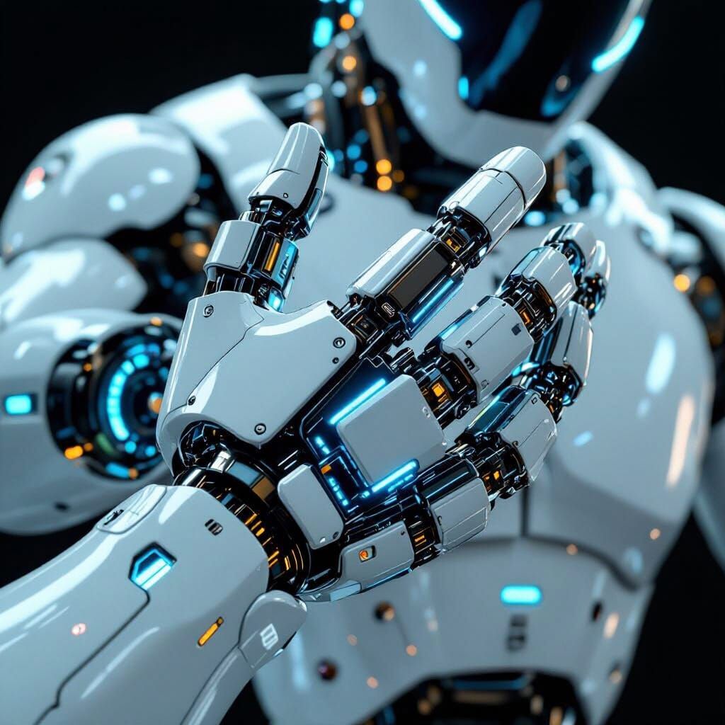 Futuristic Robotic Hand in Glossy White and Chrome