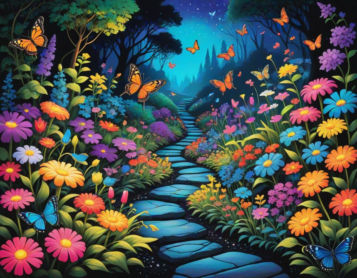 Glowing Whimsical Garden Scene