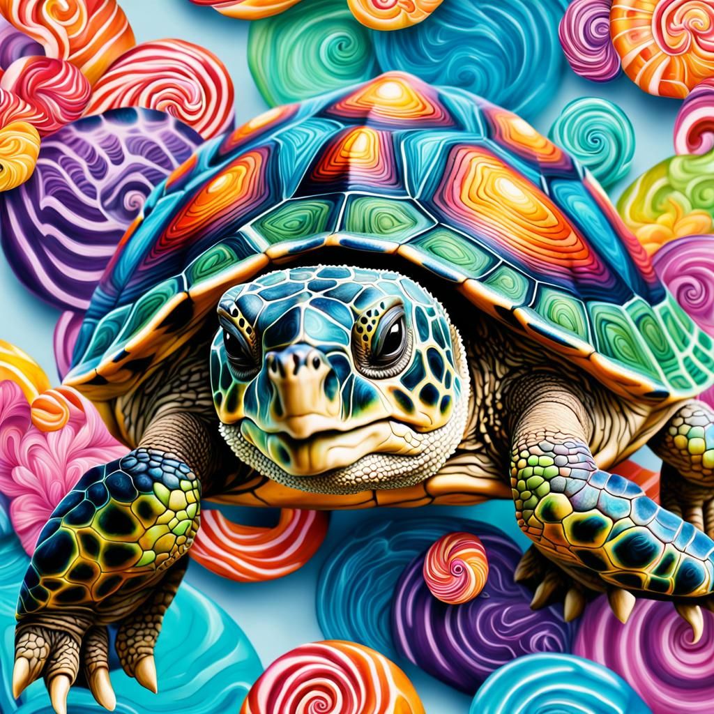 Hyperrealistic Turtle Portrait in Candyland Wonderland