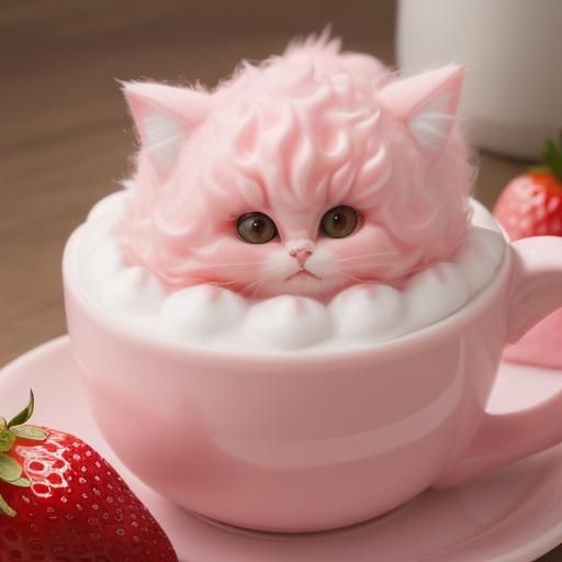Cute Fluffy Strawberry Milk Cat
