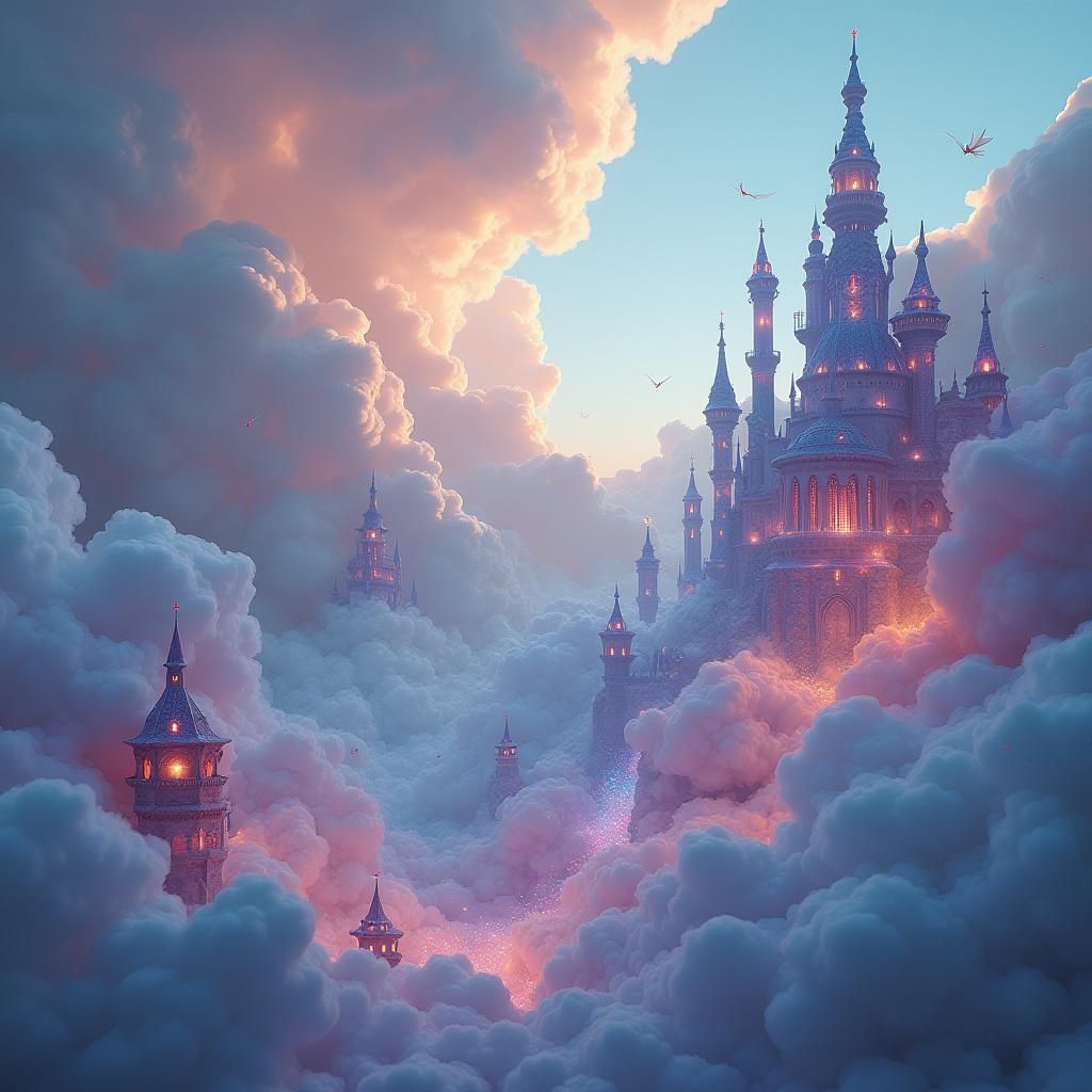 Ethereal Fairy Kingdom on Iridescent Clouds