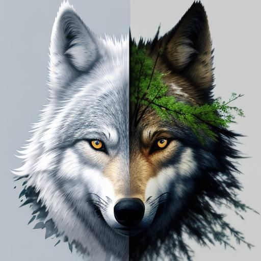 Wolf and Forest Double Exposure Art