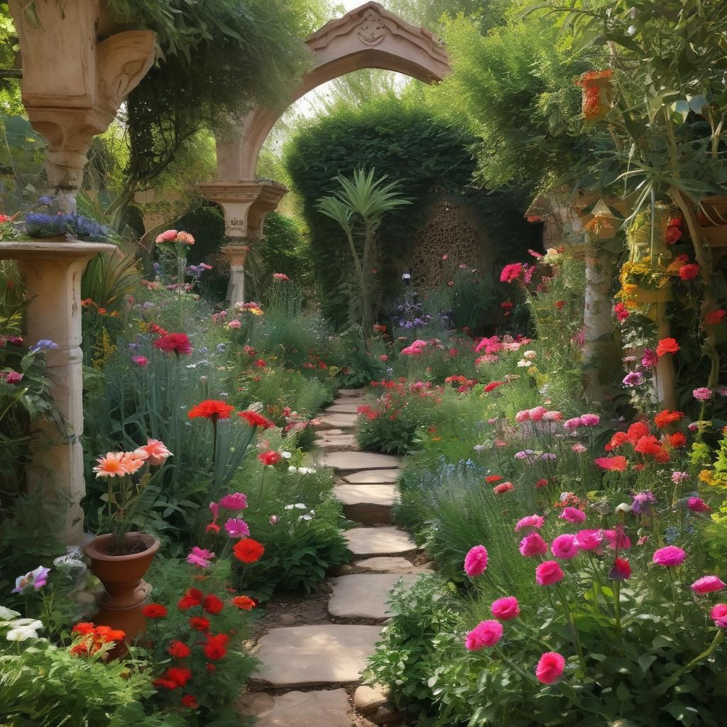 Arabian Garden Overgrown with Carnivorous Flowers