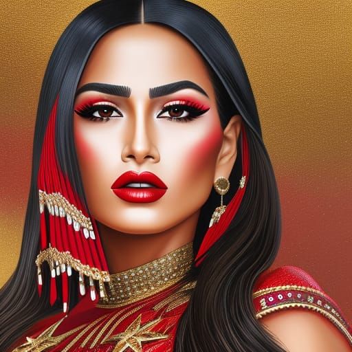 Brave Latina Girl in Red and Gold: Comic Book Art