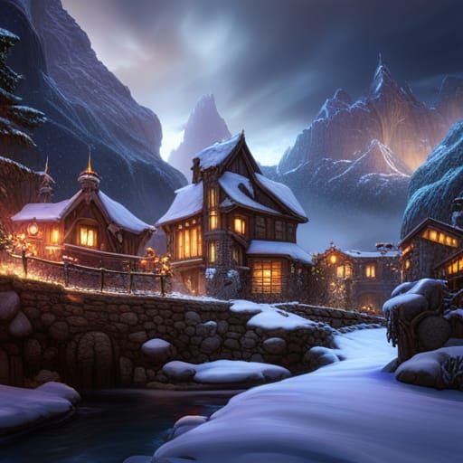 Detailed Christmas Matte Painting in Deep Color